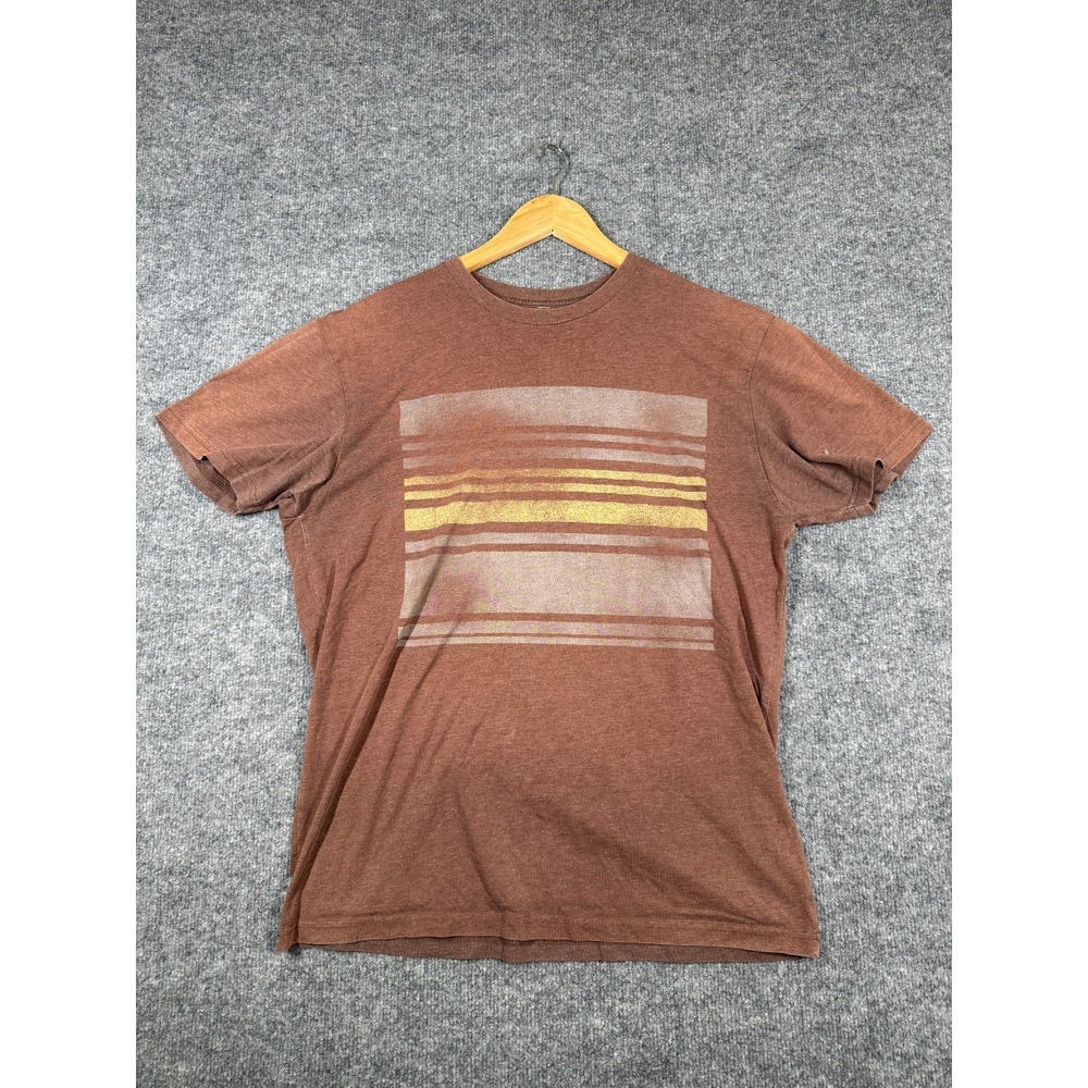 Anthem ID T-Shirt Mens Large Brown Striped Short Sleeve Crew Neck Everyday Wear
